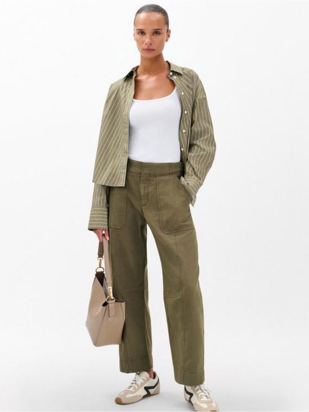 Rag & Bone Leyton Workwear Wide Pant Military Olive Green Women Size 6 Cotton